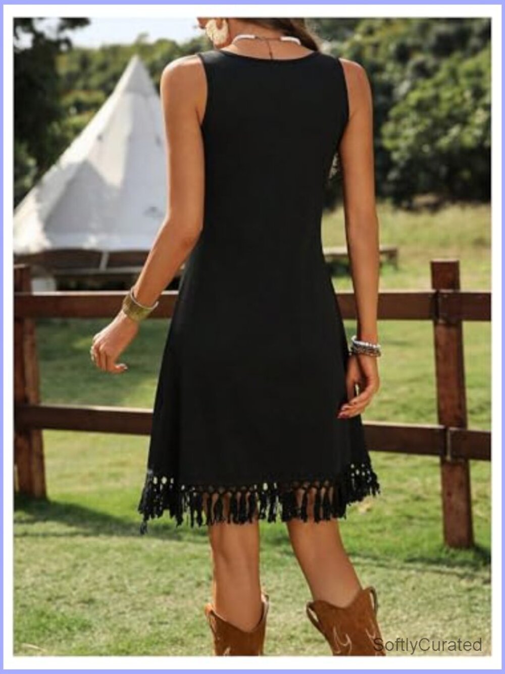 Western Fringe Tank Dress Cowgirl Style Sleeveless Casual Summer Dress - Picture 2 of 5